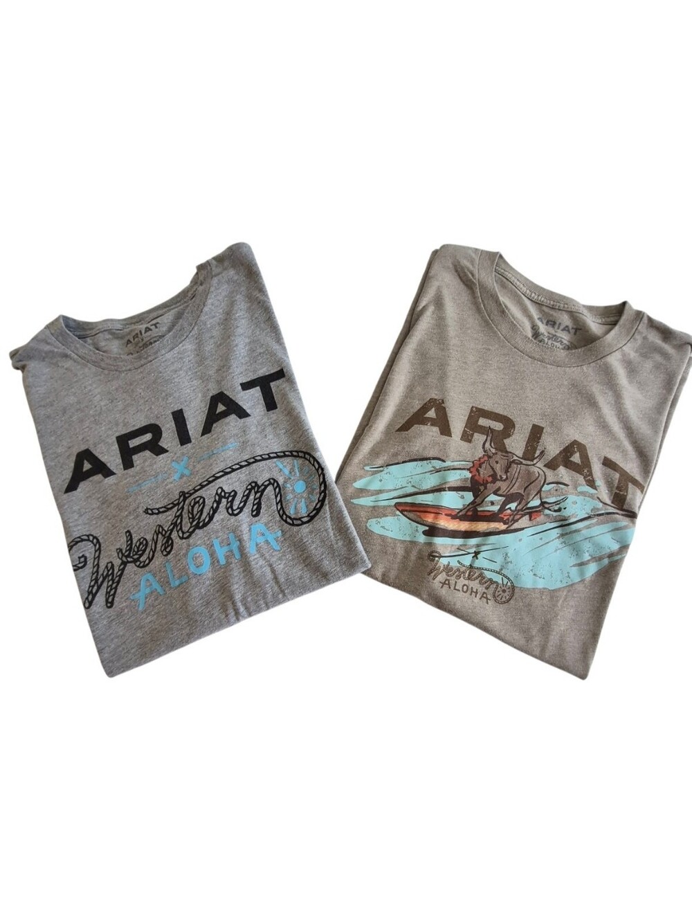 Ariat Tee Shirt Lot of 2 T-Shirt Men Large Short Sleeve Size L Gray Tan